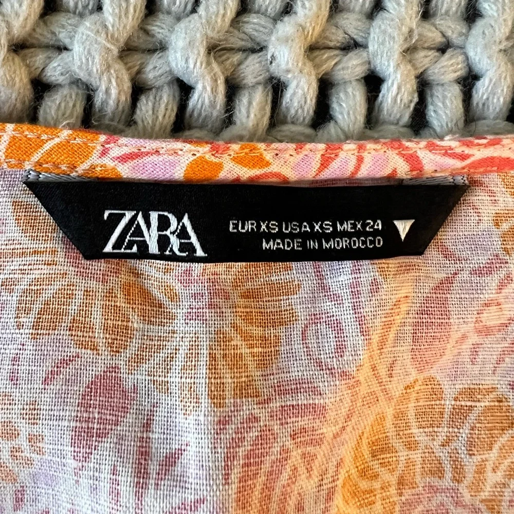 NWOT Zara Twist Front Linen Blend Floral Crop Top - Picture 8 of 9